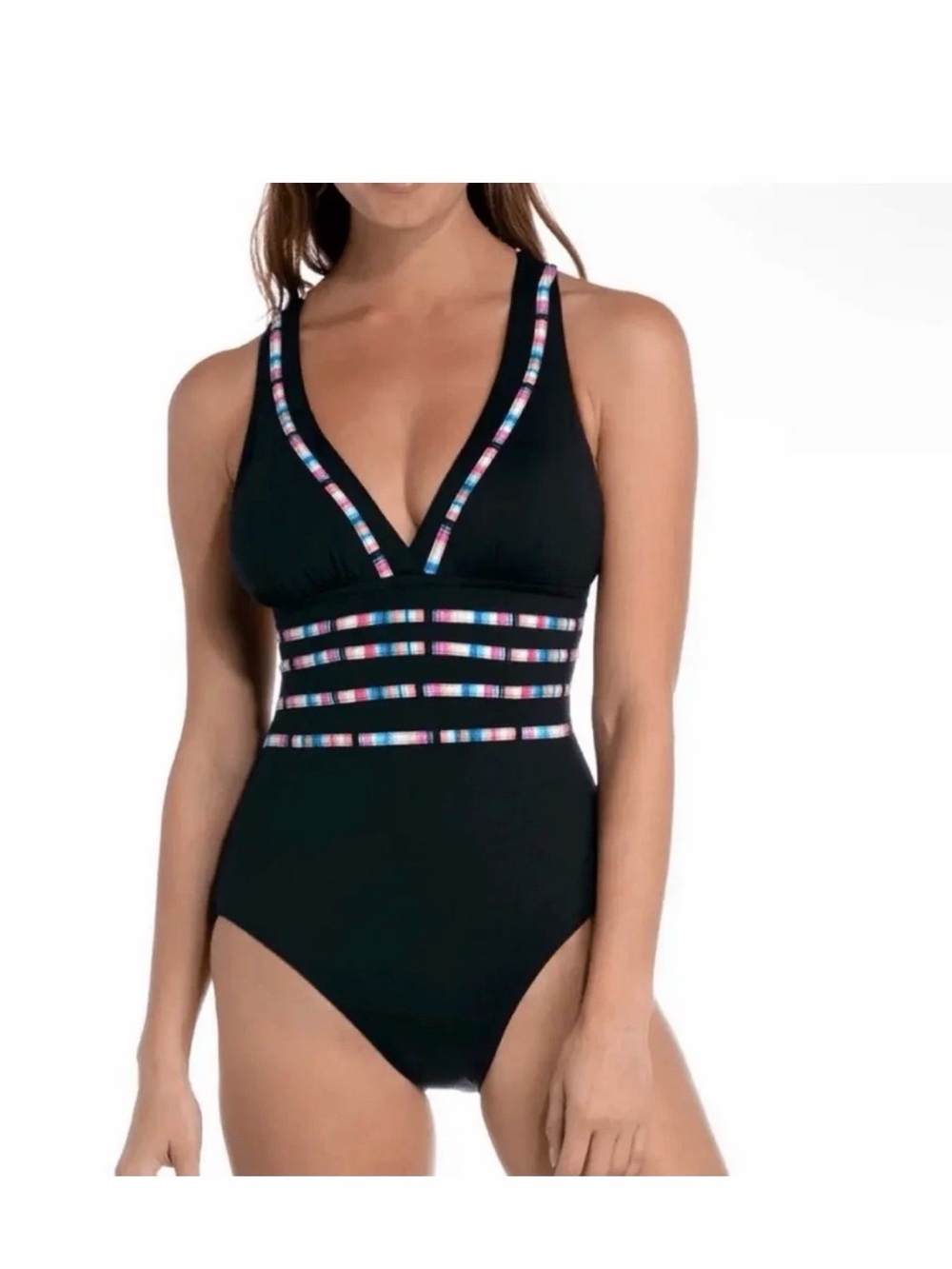 La Blanca Catalina Multi-Strap Cross-Black Rainbow One Piece Size 10 NWT/0233